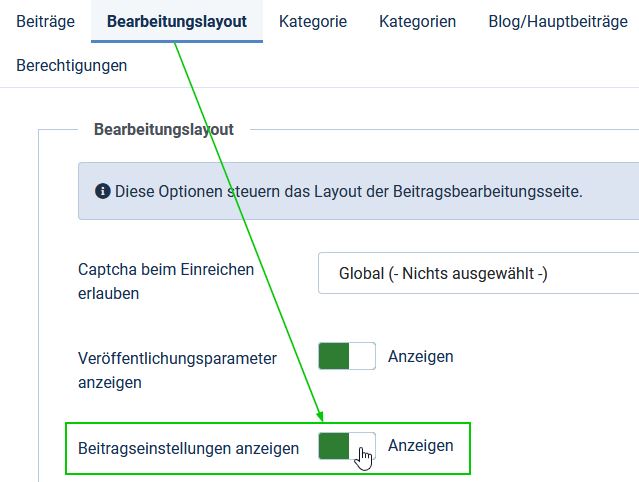 Einstellungen Custom Fields für Beitrag
