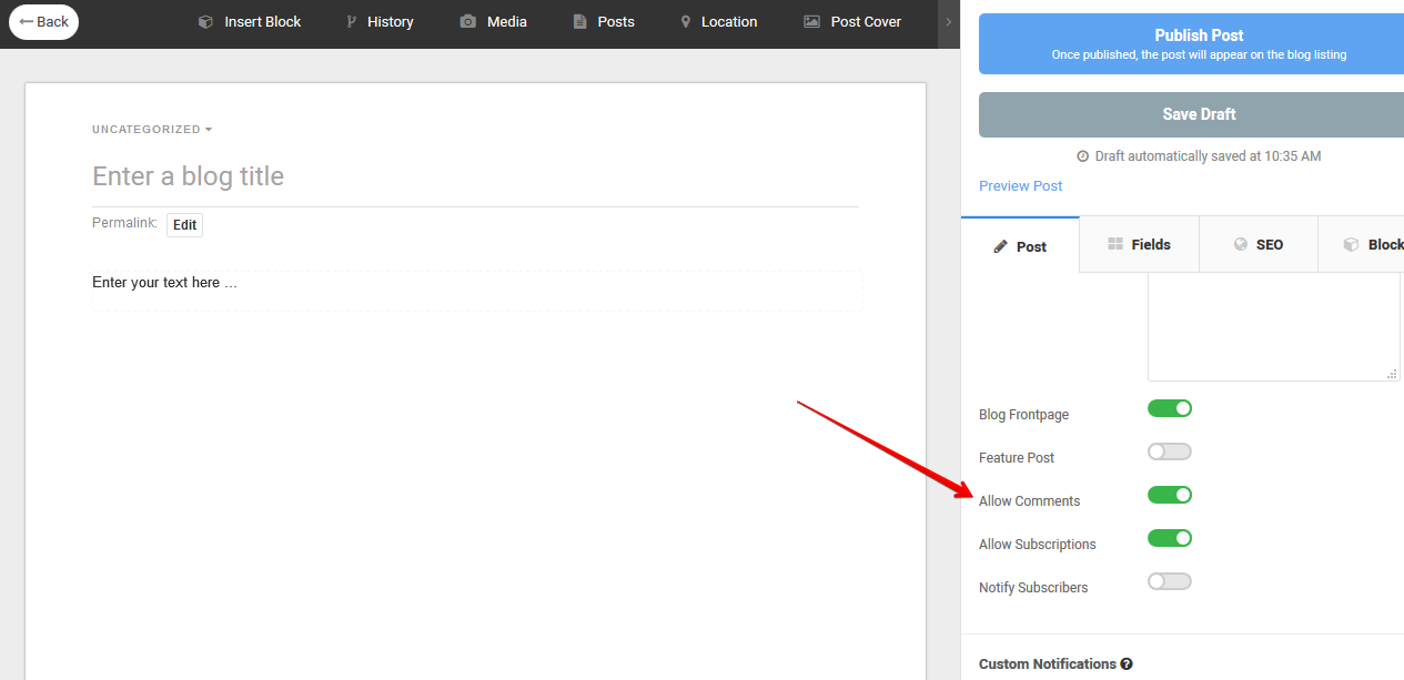 Comments Setting