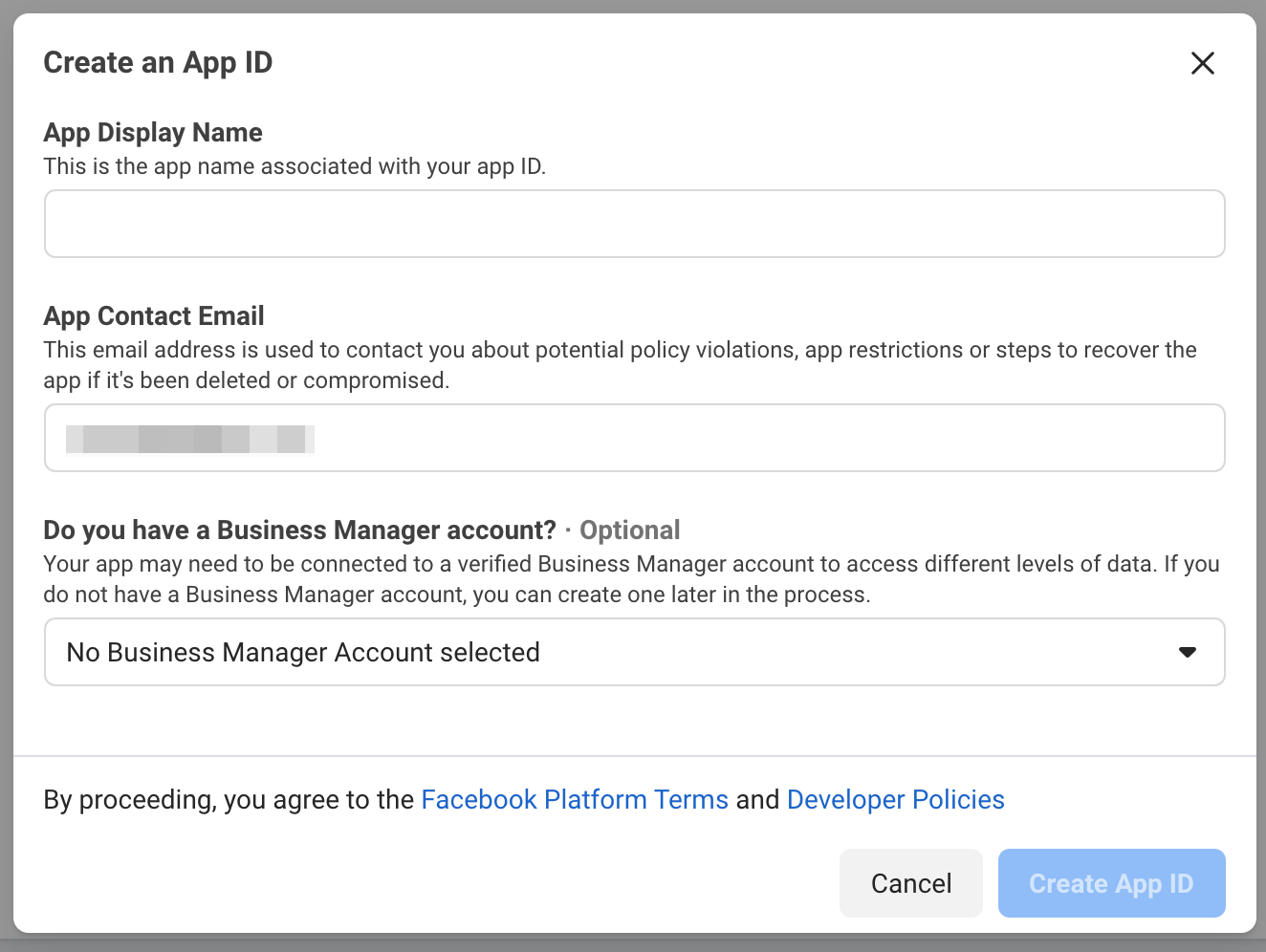 Facebook Create an App Id