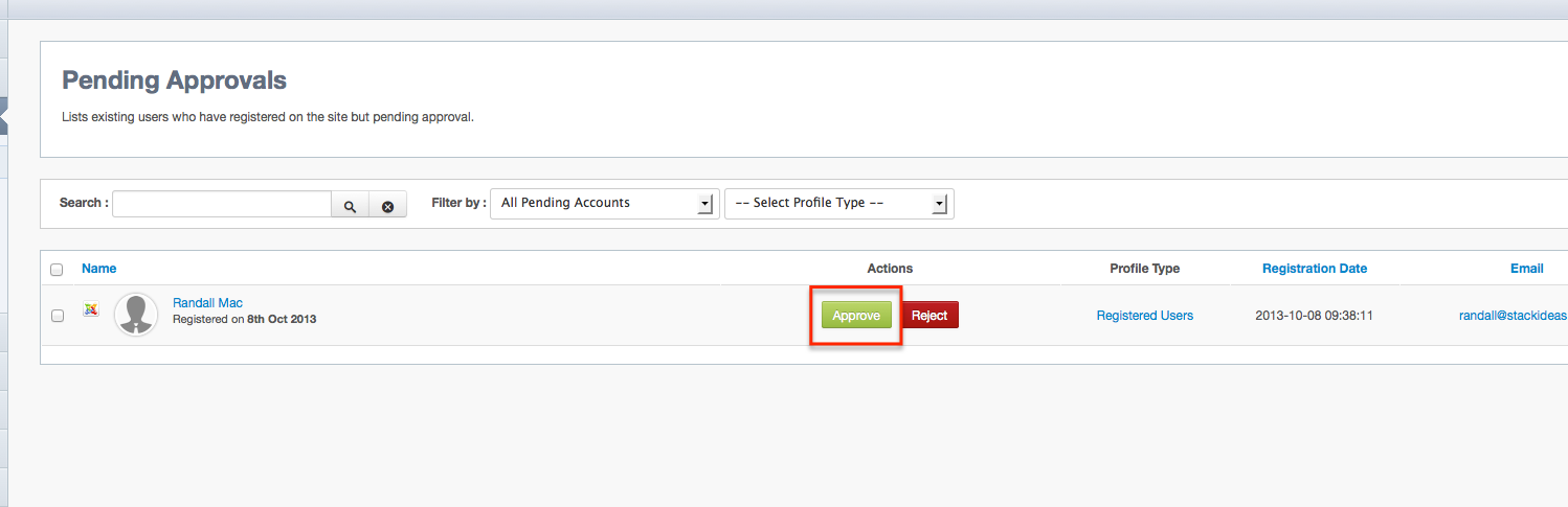 Pending Users in EasySocial