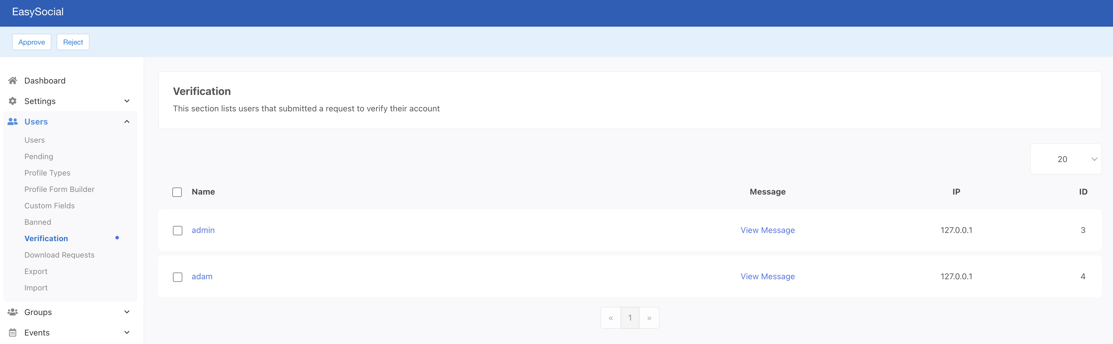 Verification request listing