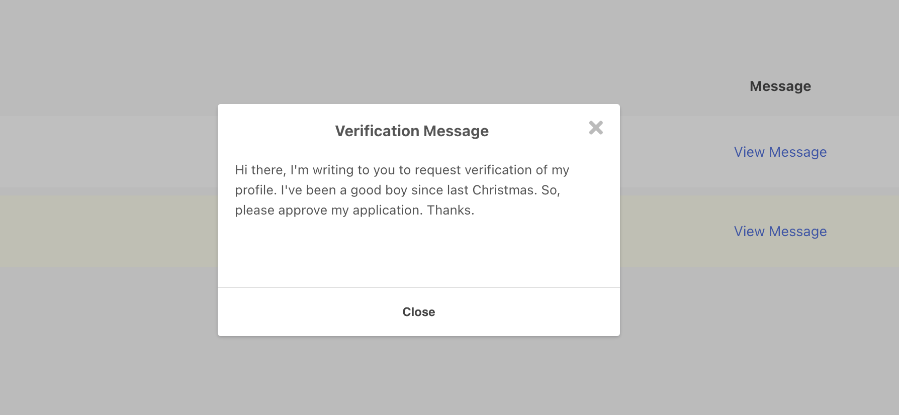 Verification request listing