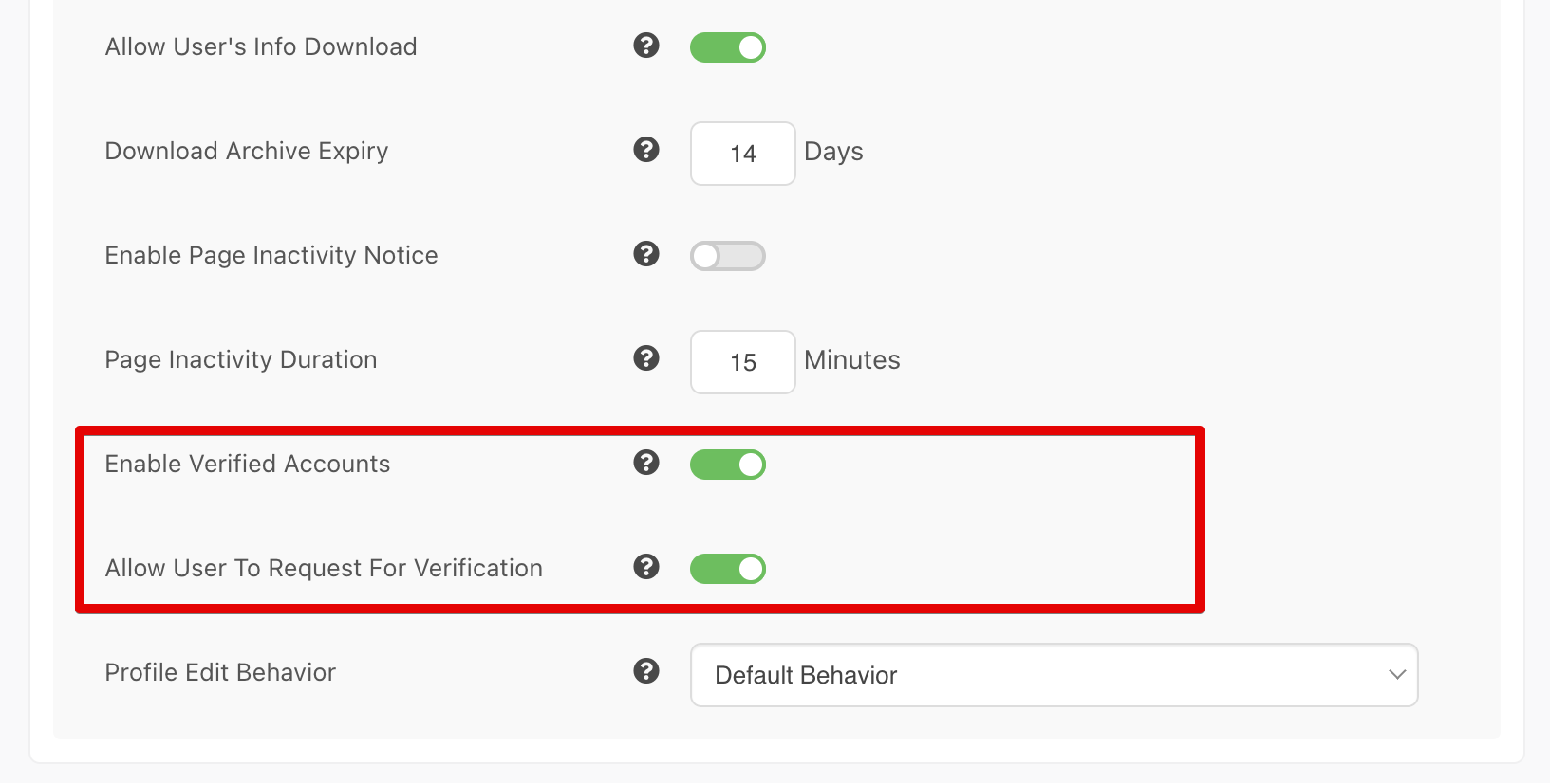 Verification settings