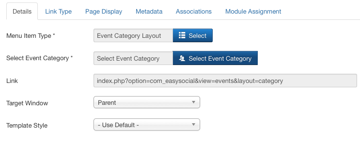 Event Category Layout