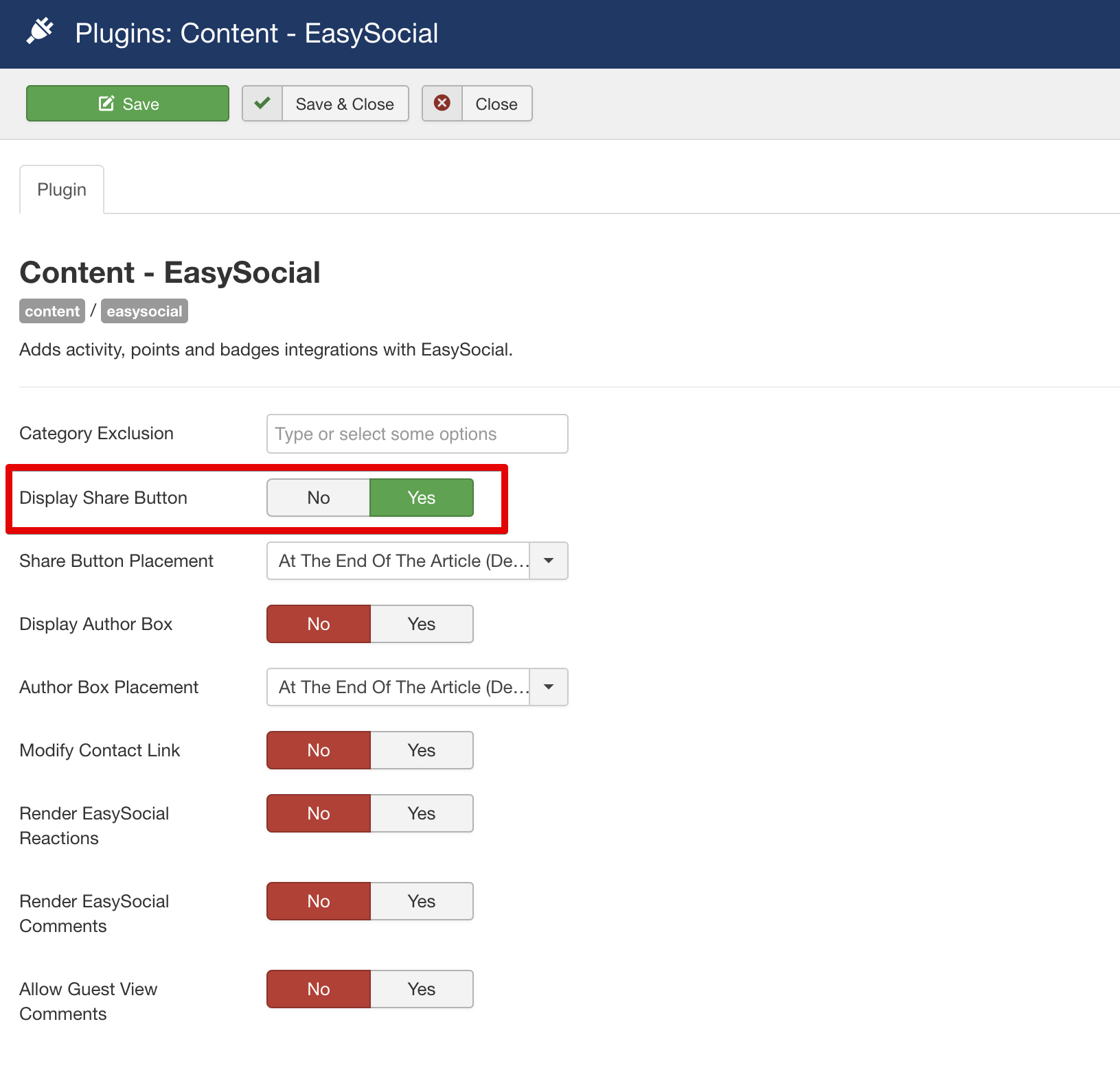 sharer button option