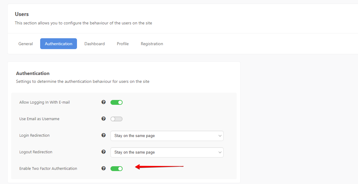 Enable 2 Factor Authentication