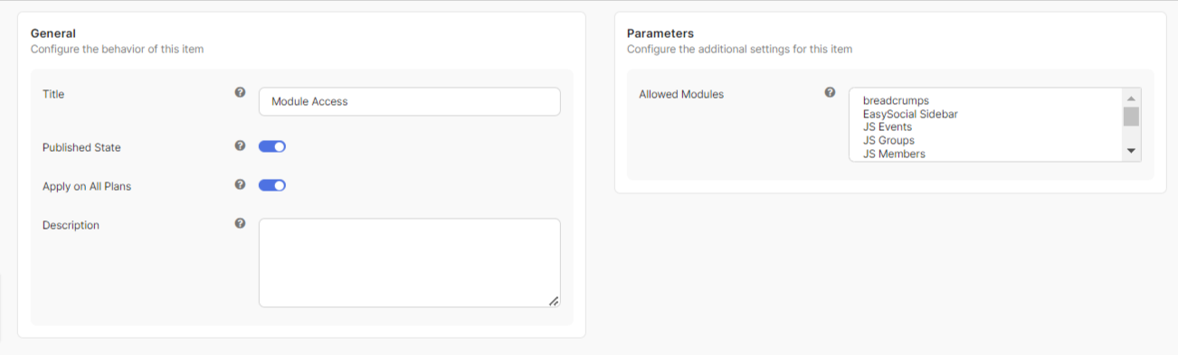 Module Access Apps Configuration