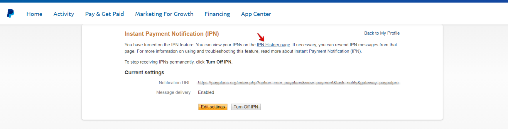 Instant payment notifications
