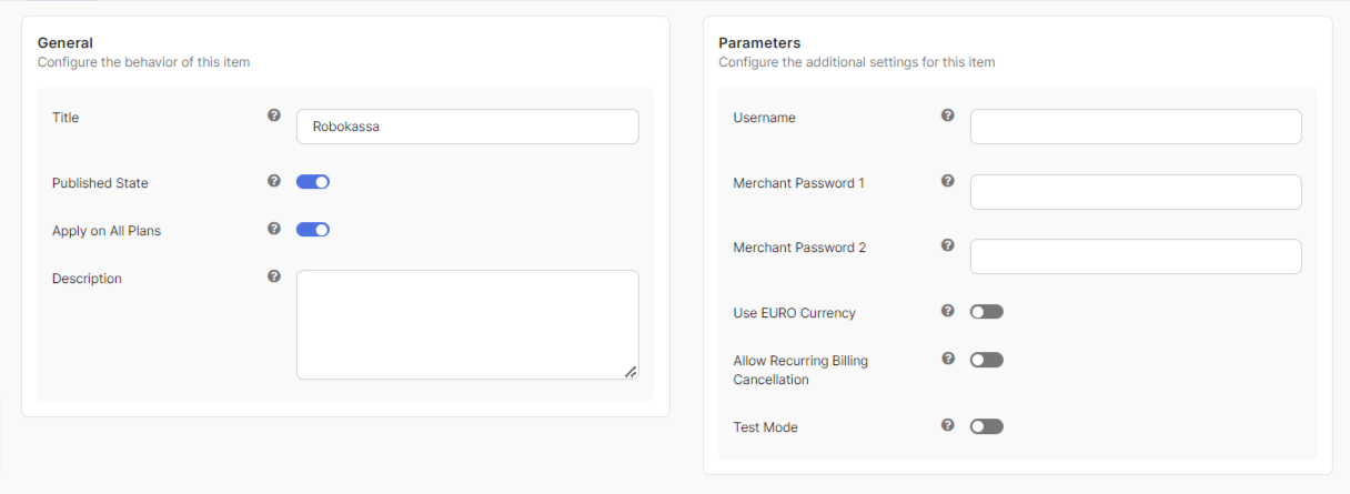 Robokassa Payment Configurations