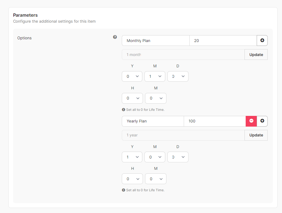 Plan Price Variations Parameters