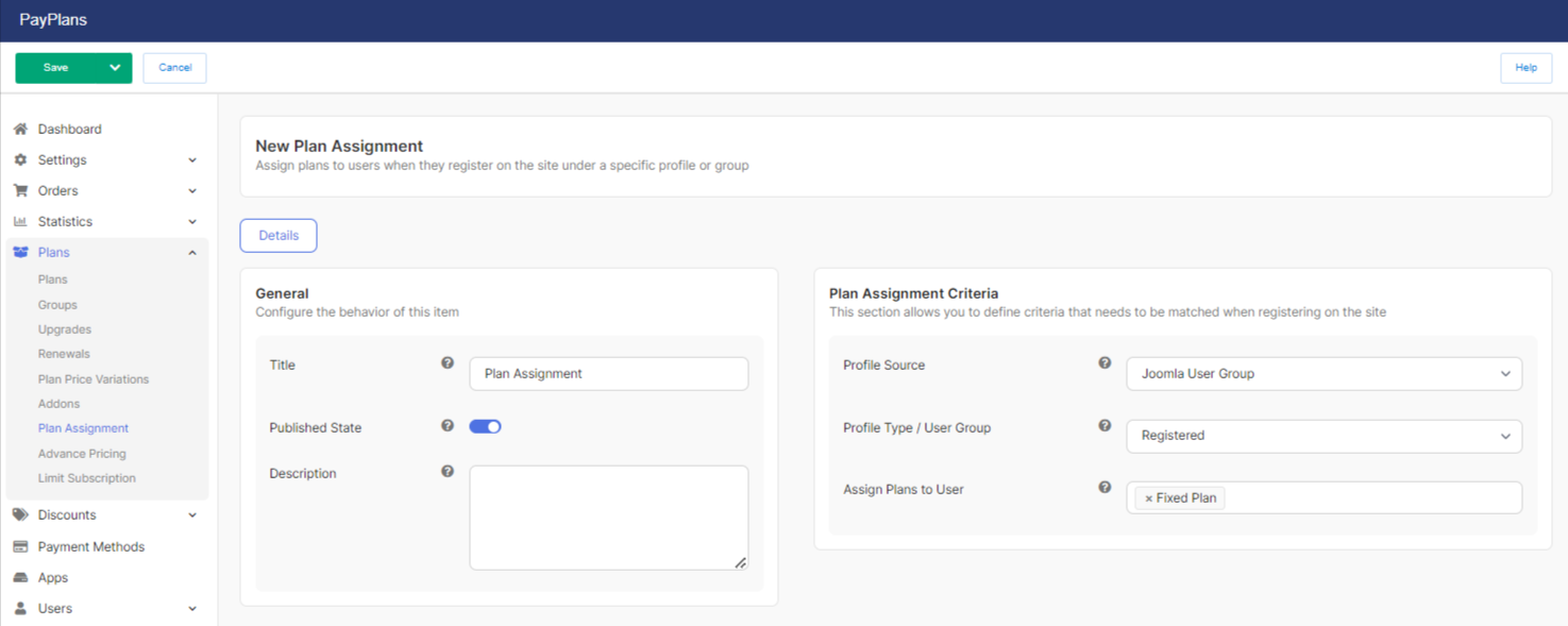 Plan Assignment Configuration